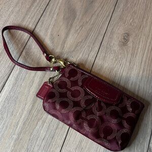 Coach Maroon Patterned Wristlet